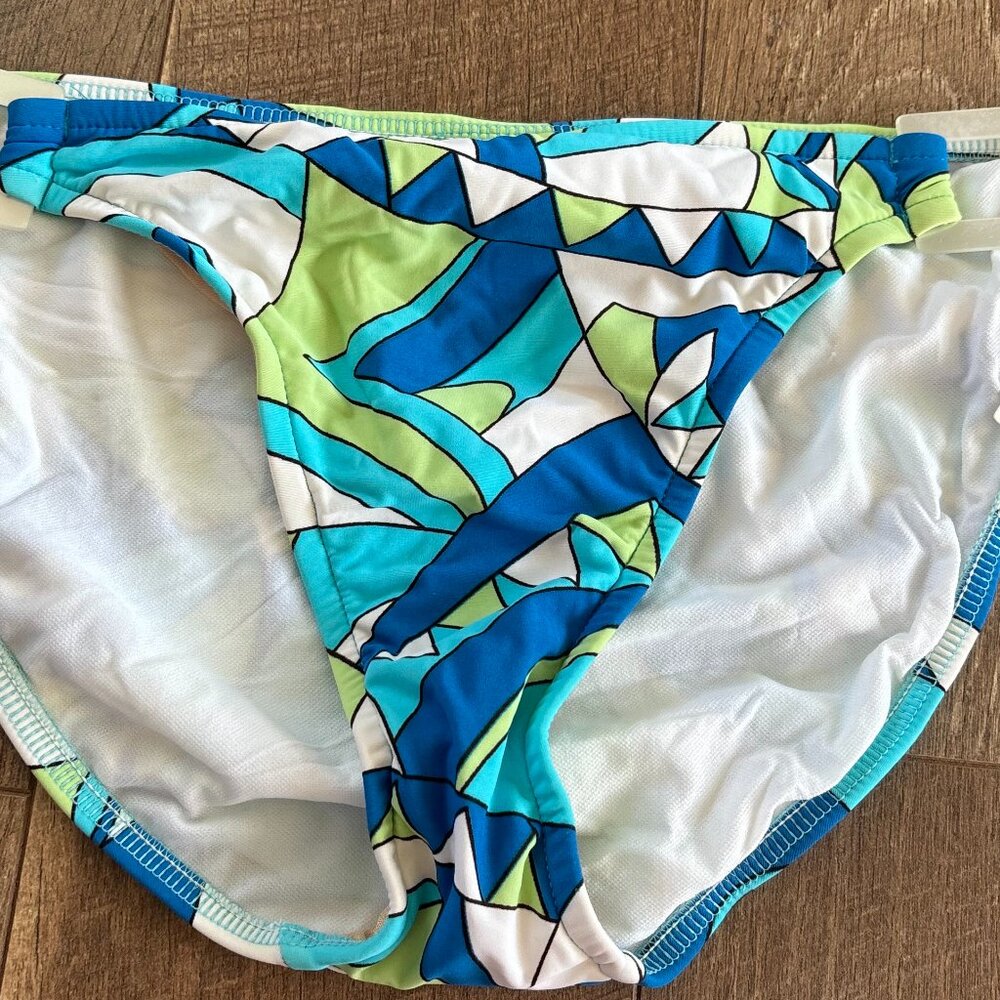 New Womens Swim Bathing Suit Bottoms Bikini 12 Turquoise Blue White